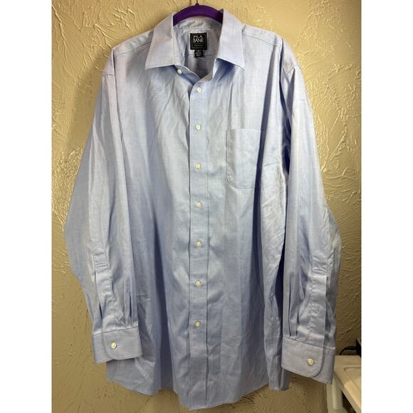 Jos A Banks Traveler Mens Traditional Fit Cotton Blue Dress Shirt Size 17.5 - 35 - Picture 1 of 5